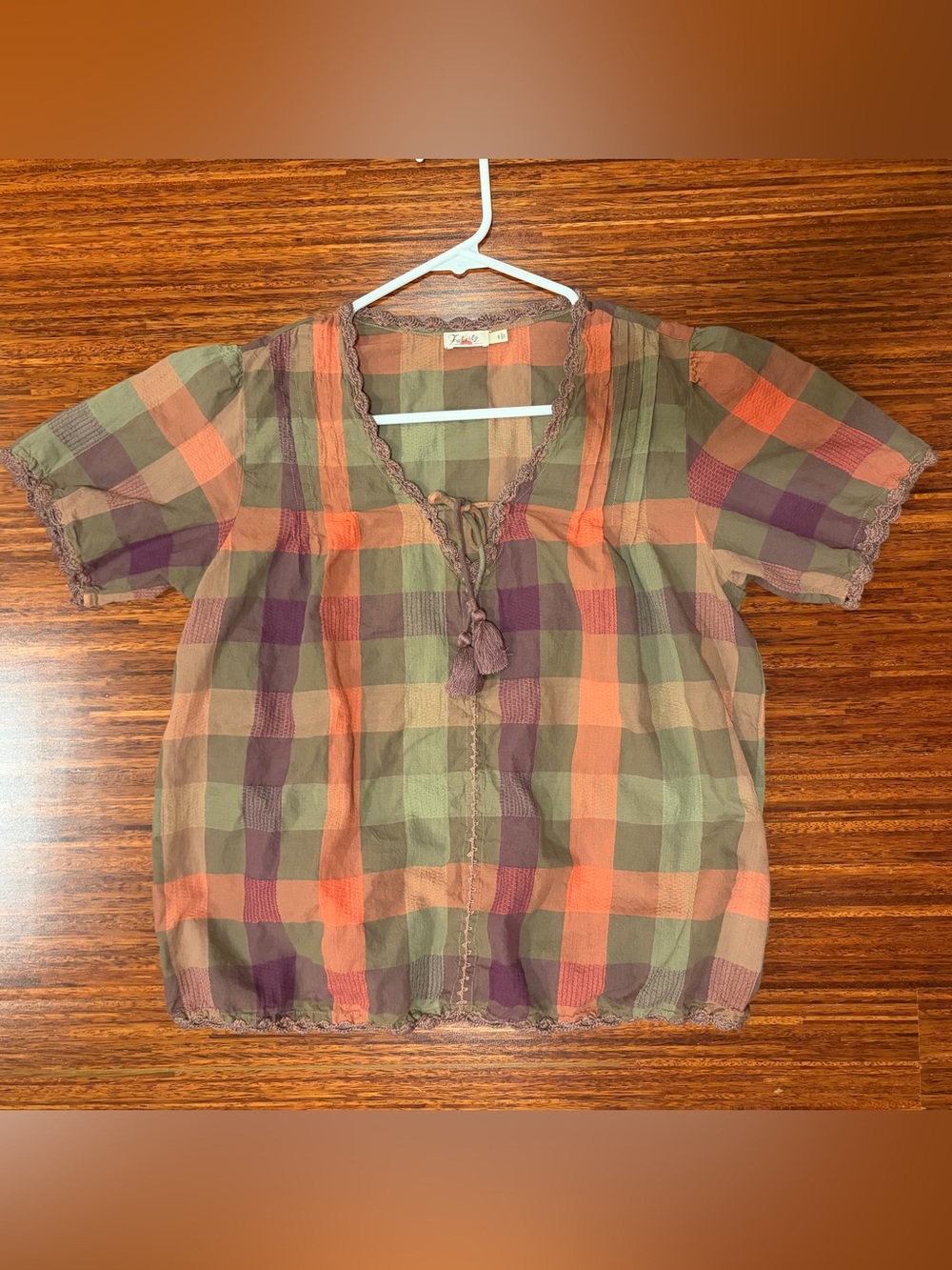 Faherty Margate Plaid Cotton Boho Peasant Top Blouse Size Small
